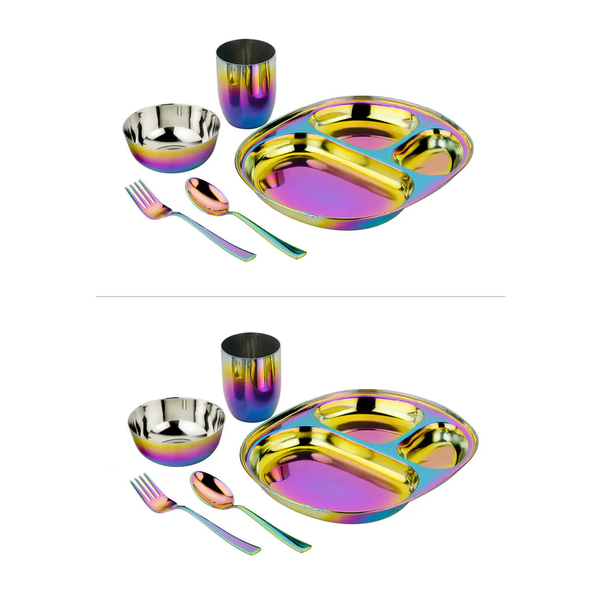 Stainless Steel Toddler Plates & Bowls Set - Rainbow Bundle | Ahimsa Kids