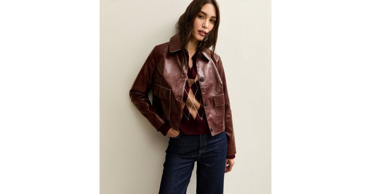 Burgundy Creased Faux Leather Jacket
						
						Add to Saved Items
						Remove from Saved Item... | New Look (UK)