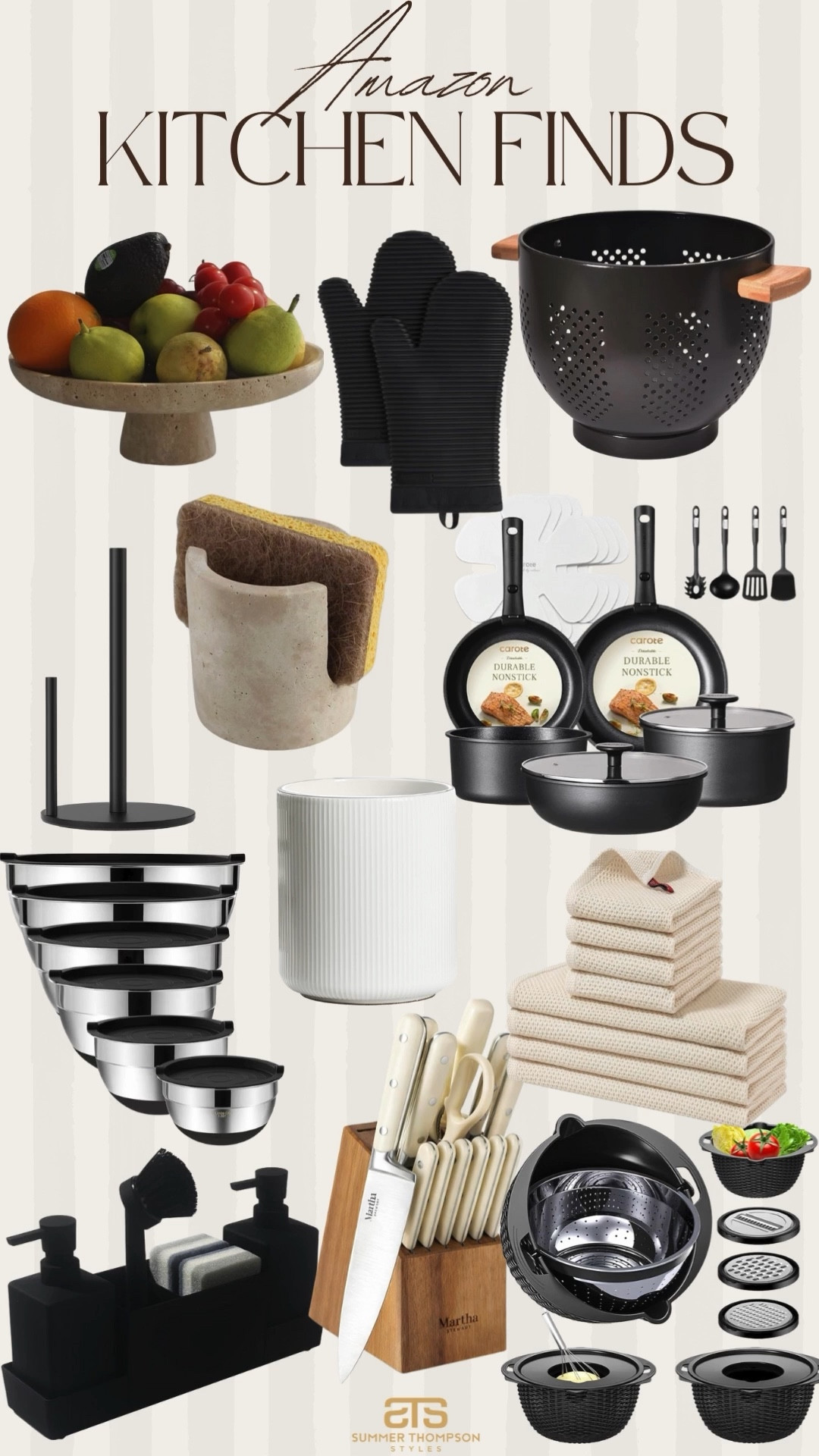 Chic, yet functional kitchen finds! 

Kitchen pots and pans towels knives trending best sellers viral oven mitt must haves 

#LTKFindsUnder100 #LTKSeasonal #LTKHome