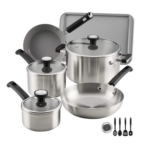 Farberware TrueCook Stainless Steel 14 Pcs Cookware Set, Dishwasher Safe, Metal Utensil and Induc... | Walmart (US)