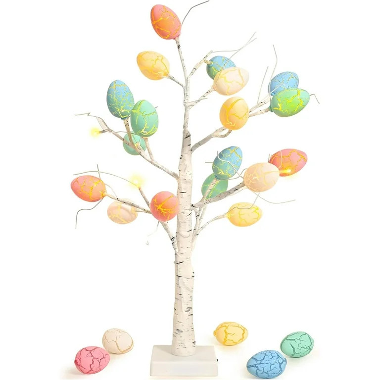 Easter Decorations 24 inch Pre-lit White Birch Tree with 24pcs Easter Egg Ornaments, 24 Led Light... | Walmart (US)