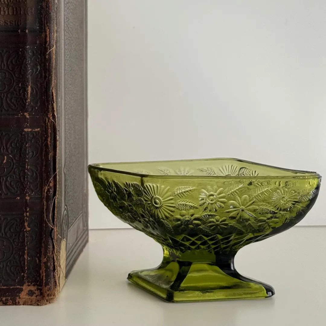 Vintage Indiana Green Glass Diamond Shape Compote Dish/bowl - Etsy | Etsy (US)