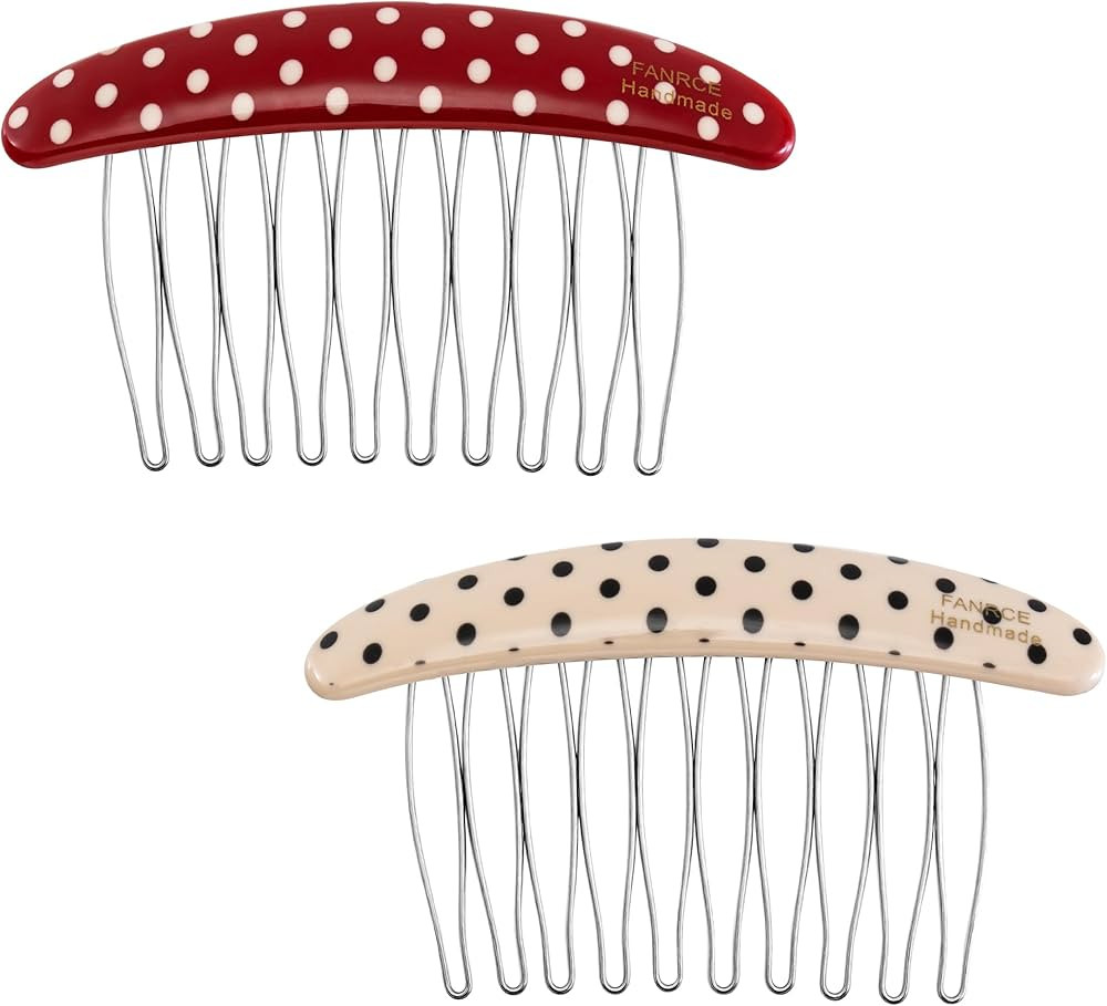 2pcs Cute Hair Side Comb for Women Red White Enamel Polka Dot Tooth Clip French Twist Hair Slide ... | Amazon (US)