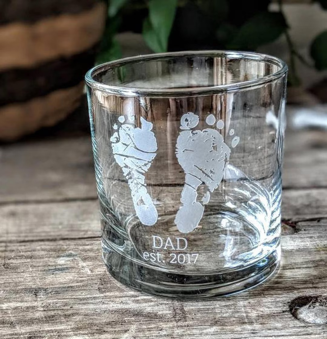 Engraved Baby Footprints Glass, Father's Day Gift, Handprint Whiskey Glass, Wine Glass, Pint Glas... | Etsy (US)