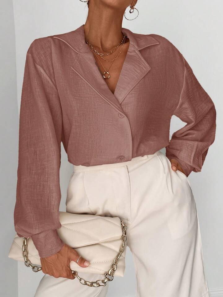 Shirt Mit Einfarbig Knopf Vorne, | SHEIN