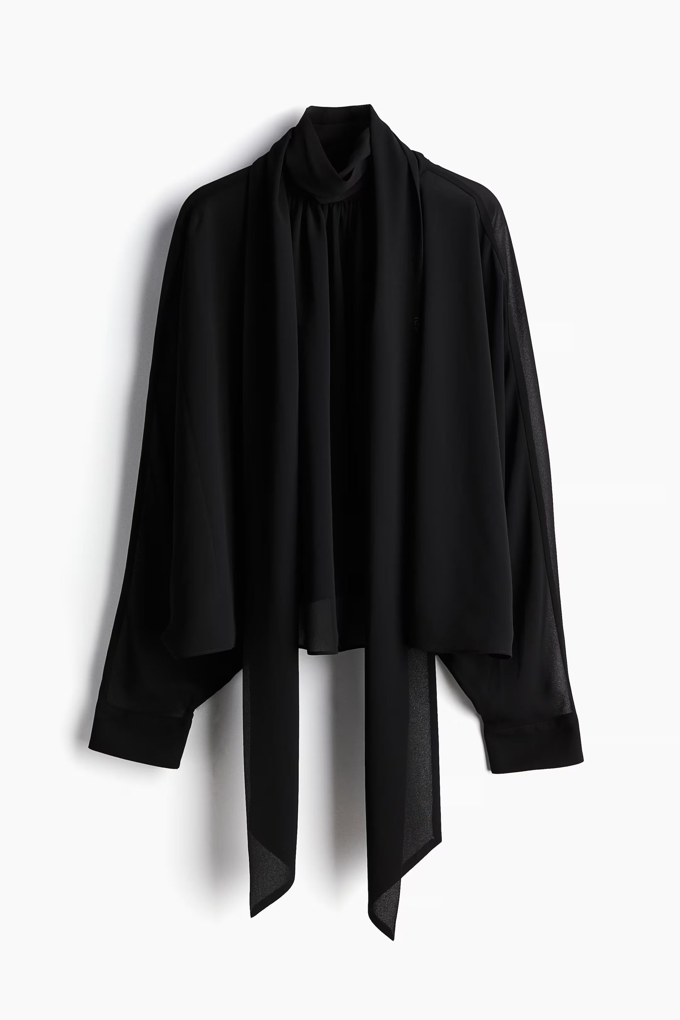 Tie-neck chiffon blouse - Long sleeve - Regular length - Black - Ladies | H&M GB | H&M (UK, MY, IN, SG, PH, TW, HK)