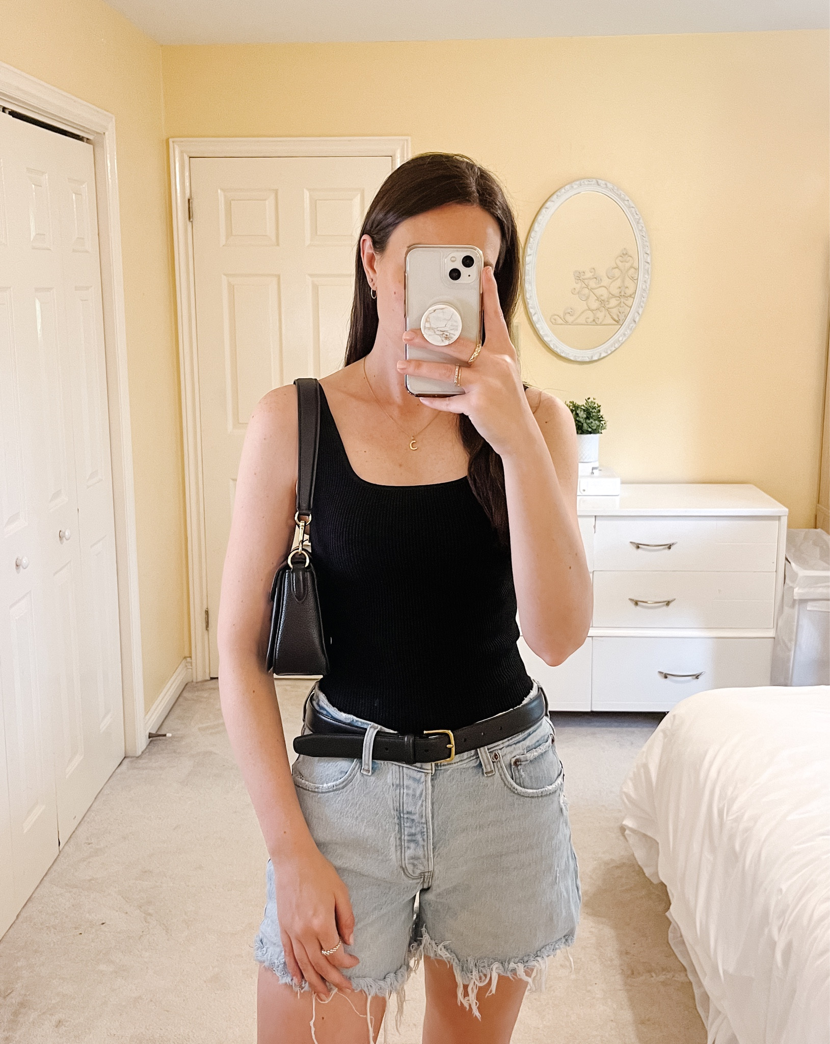 Spring outfit inspo✨

Denim shorts Abercrombie light wash black tank Aritzia belt coach shoulder bag everyday style summer looks 

#LTKunder100 #LTKstyletip #LTKSeasonal