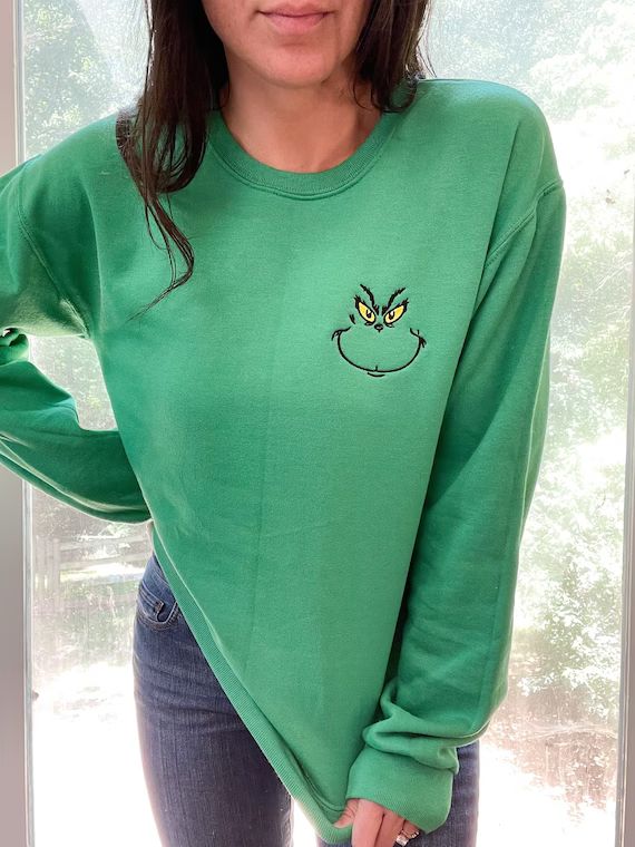 Grinch sweatshirt, Christmas Sweatshirt, Jolly Christmas Sweatshirt, Embroidered Sweatshirt, 104A | Etsy (US)