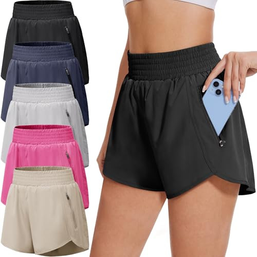 BALENNZ 5 Pack Womens Athletic Shorts with Zipper Pockets Activewear Elastic Waist Workout Gym Ru... | Amazon (US)
