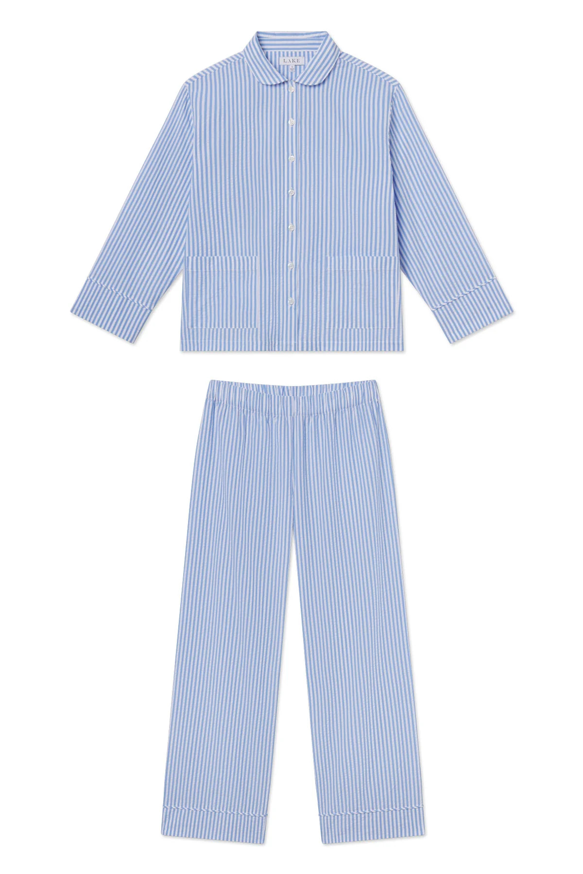 Georgie Pocket Pants Set in Blue Seersucker | Lake Pajamas
