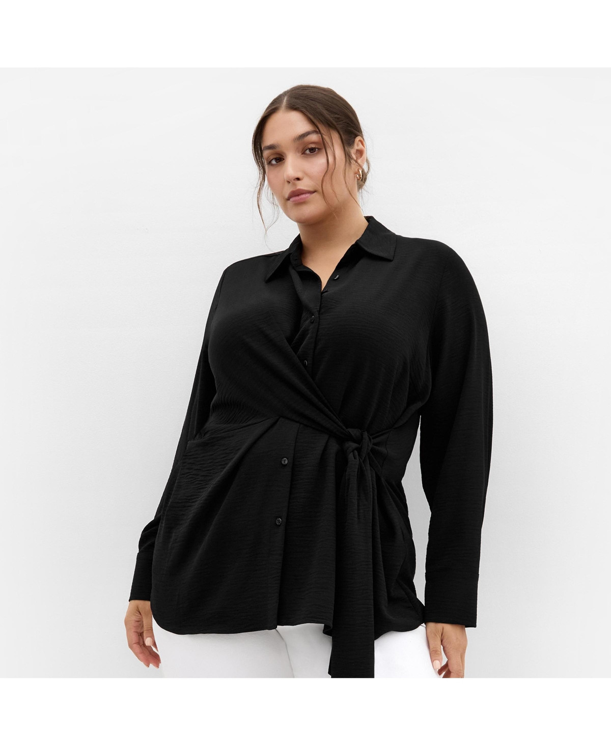 City Chic Women's Telia Side Tie Shirt - Black | Macy's