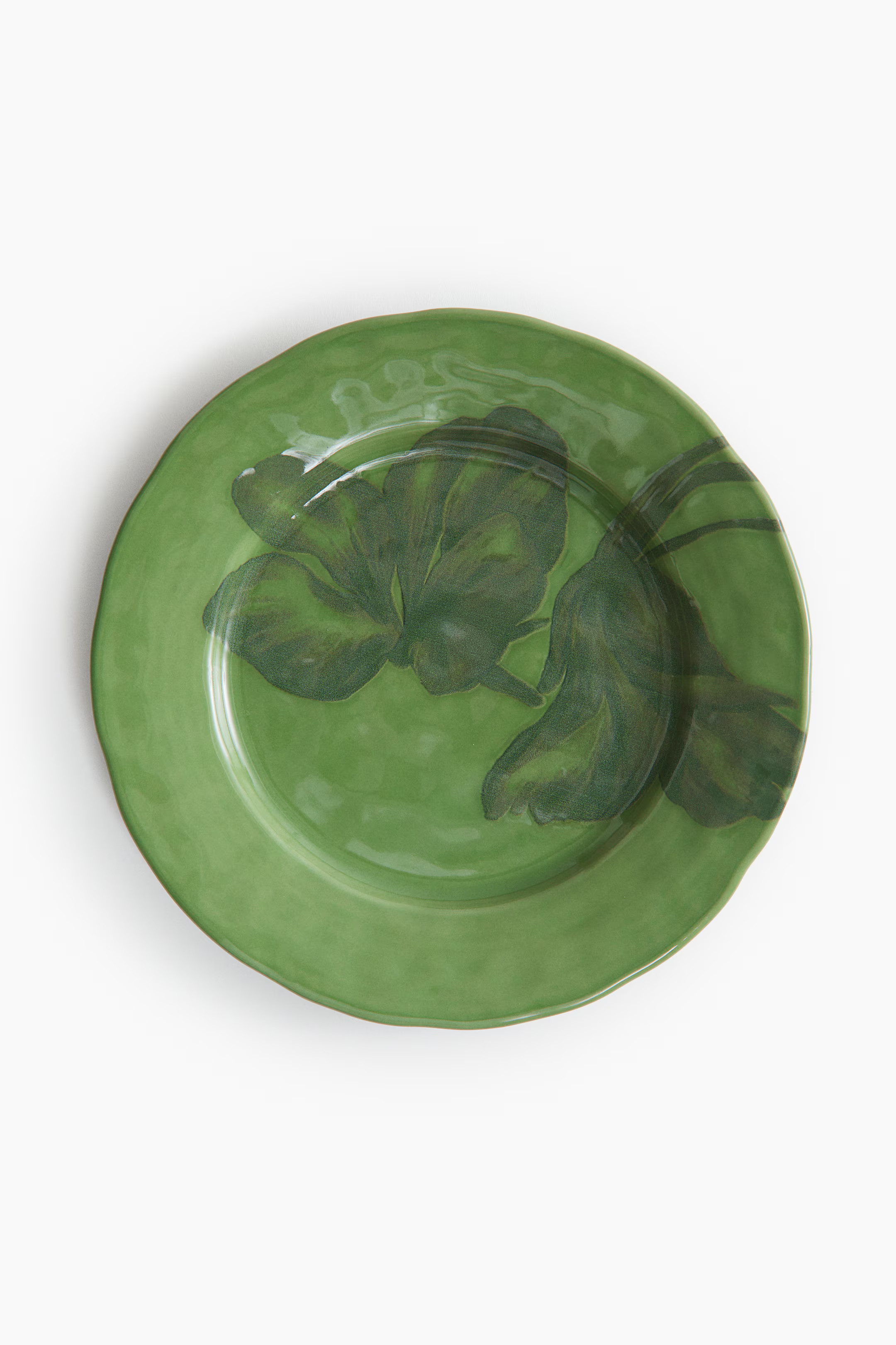 Patterned Stoneware Dinner Plate - Khaki green/floral - Home All | H&M US | H&M (US + CA)