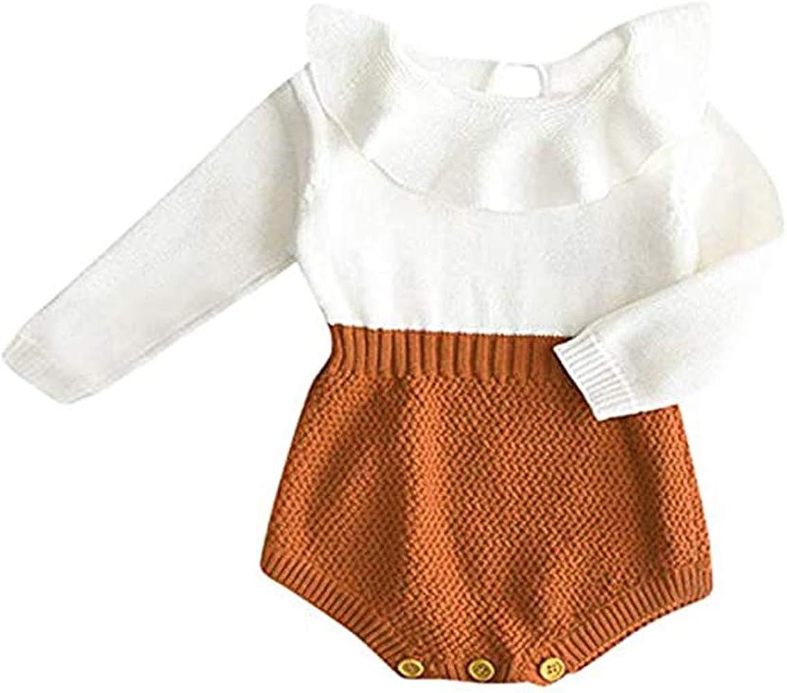 Askwind Baby Girls Romper Knitted Ruffle Long Sleeve Jumpsuit Baby Kids Girl Romper Autumn Winter... | Amazon (US)