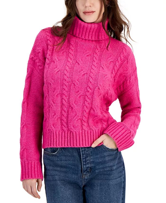 Juniors' Cable-Knit Turtleneck Sweater | Macy's
