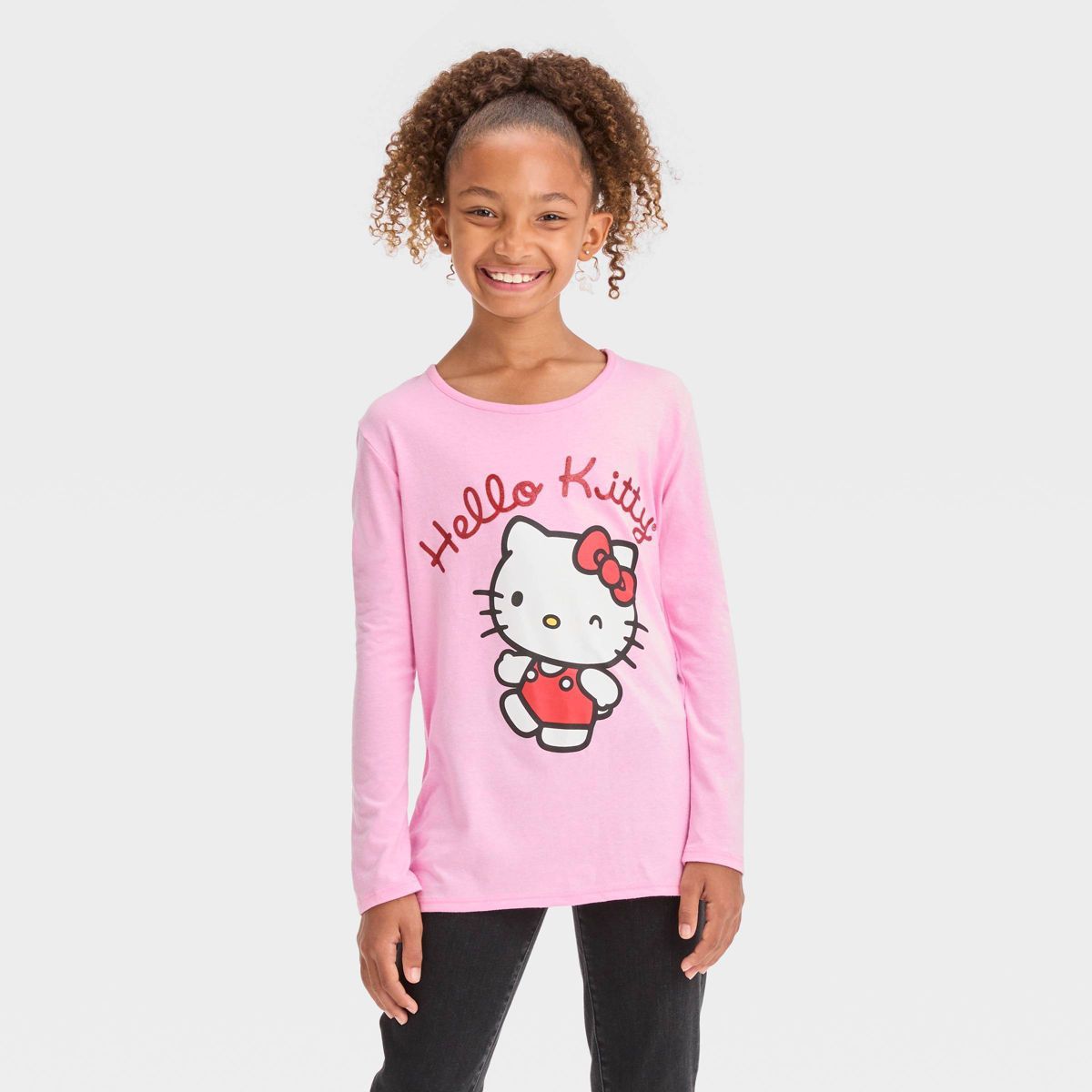 Girls' Hello Kitty Long Sleeve Graphic T-Shirt - Pink | Target