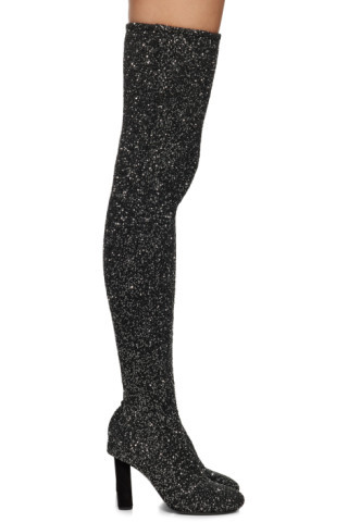 Black Glint Over The Knee Boots | SSENSE