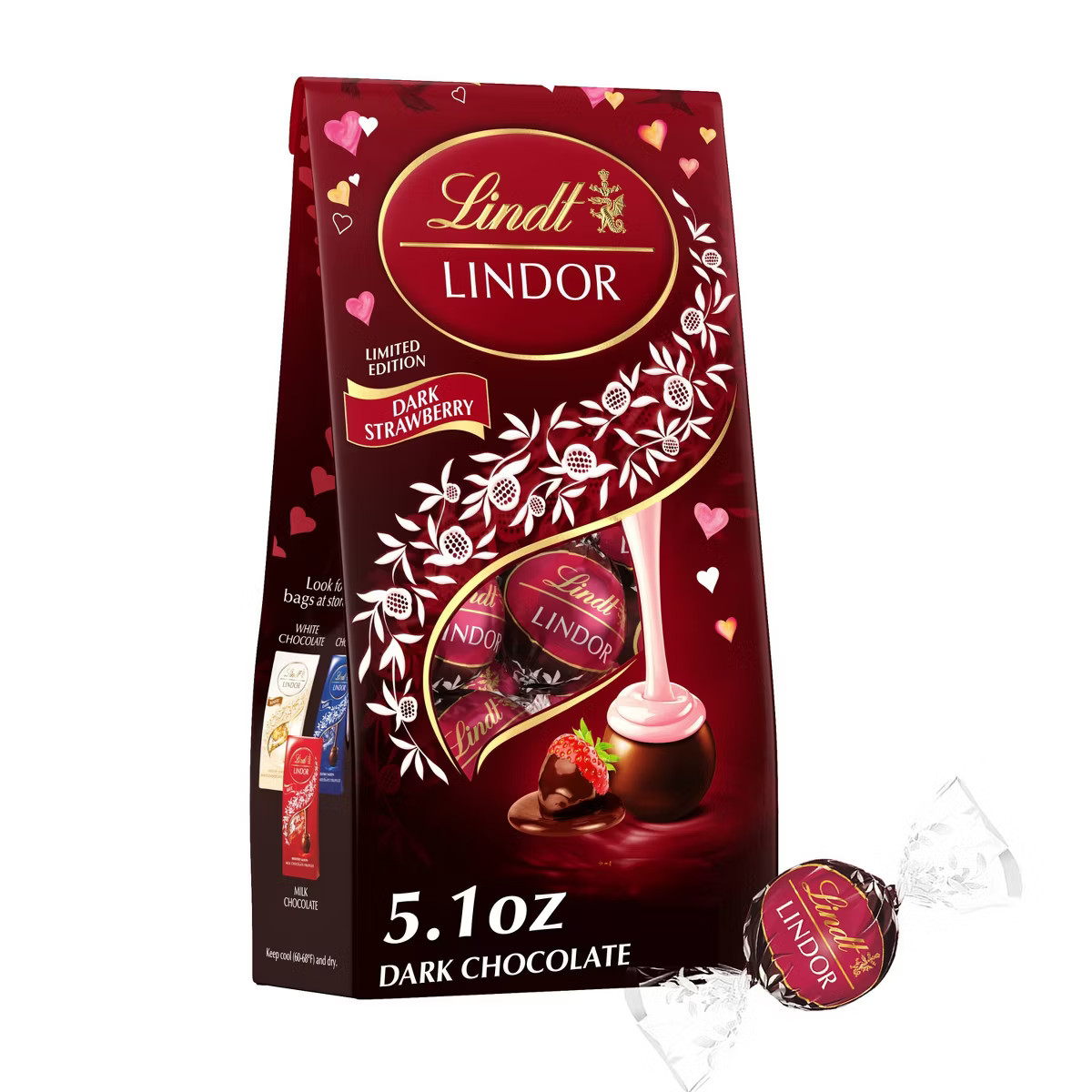 LINDOR, Lindt Valentine's Strawberry Dark Chocolate Truffles Candy - 5.1oz | Target