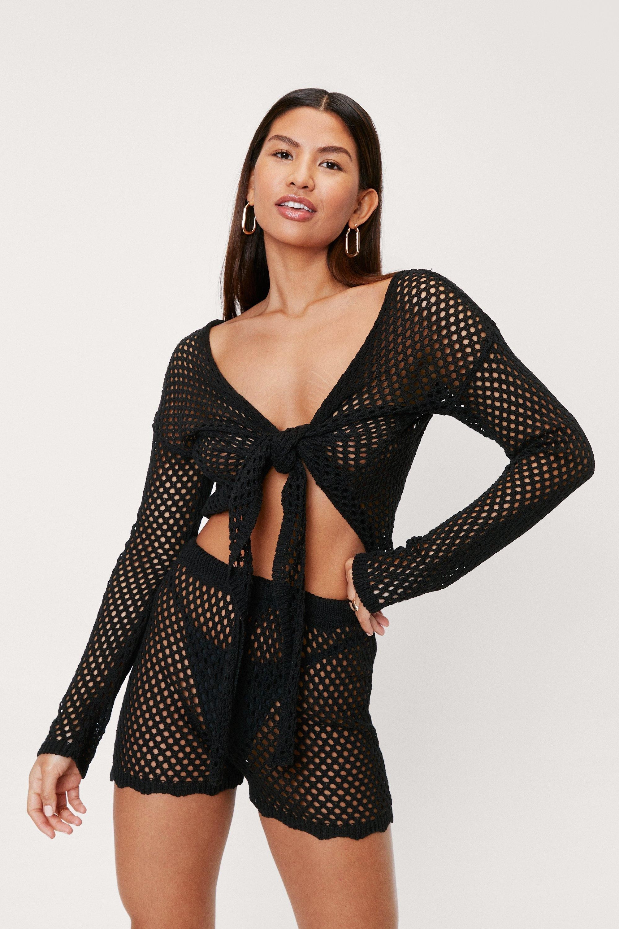 Crochet Tie Front Beach Cover Up Top | Nasty Gal (US)