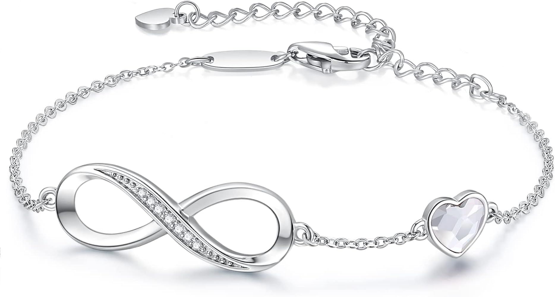 CDE Infinity Heart Symbol Charm Bracelet for Women Stainless Steel 925 Sterling Silver Adjustable Je | Amazon (US)