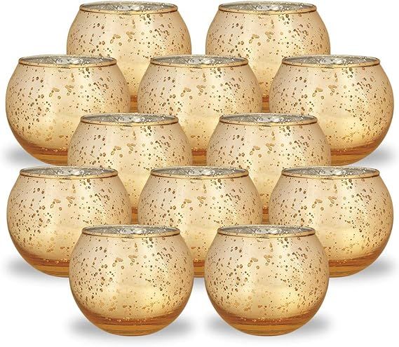 Just Artifacts 2-Inch Round Speckled Mercury Glass Votive Candle Holders (Gold, Set of 12) | Amazon (US)