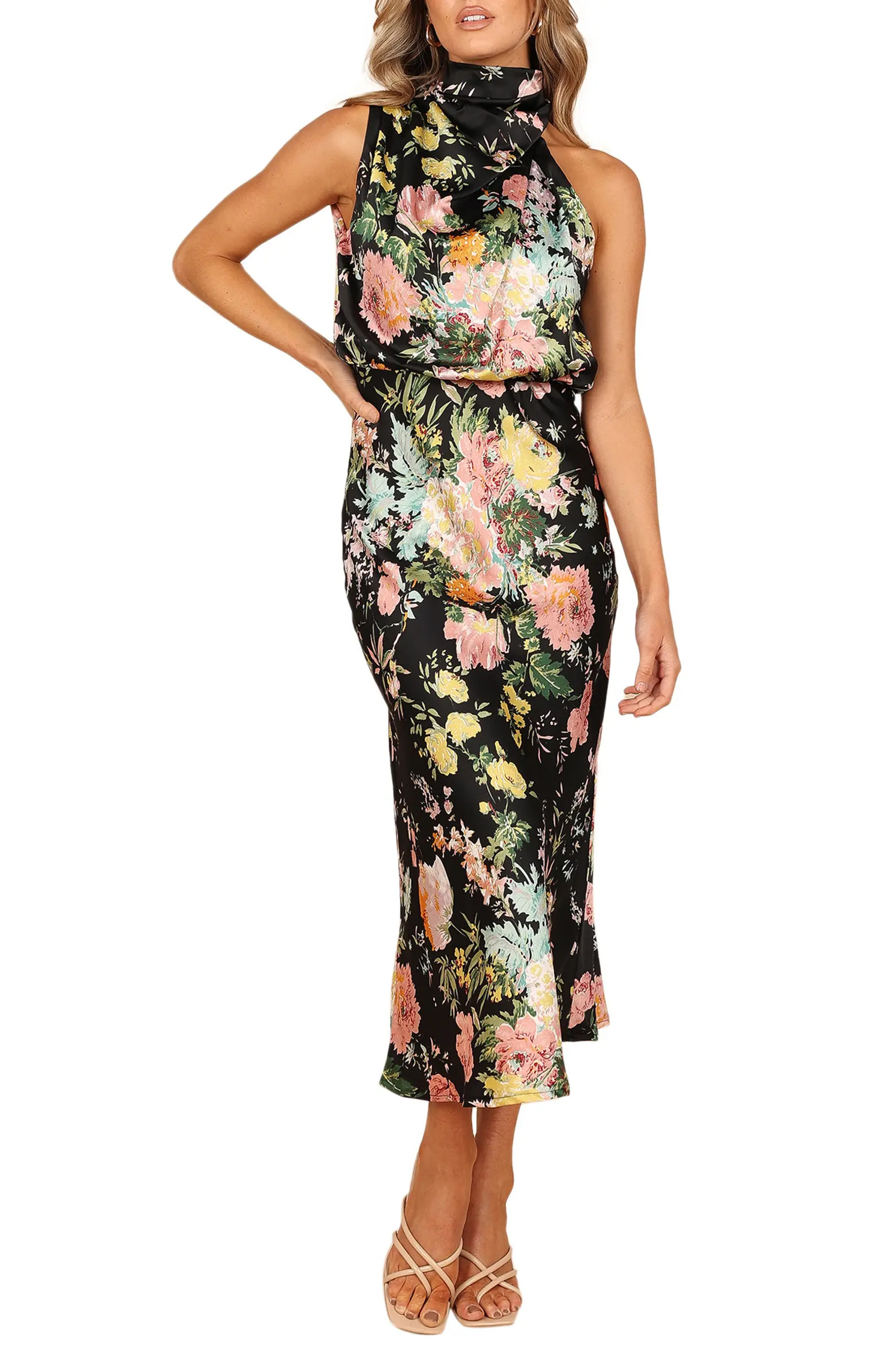 Anabelle Funnel Neck Satin Midi Dress (Women) | Nordstrom | Nordstrom
