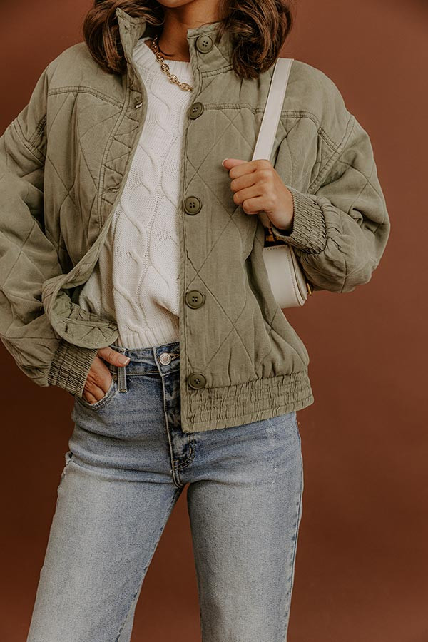 Ski Lodge Cutie Quilted Jacket in Sage | Impressions Online Boutique