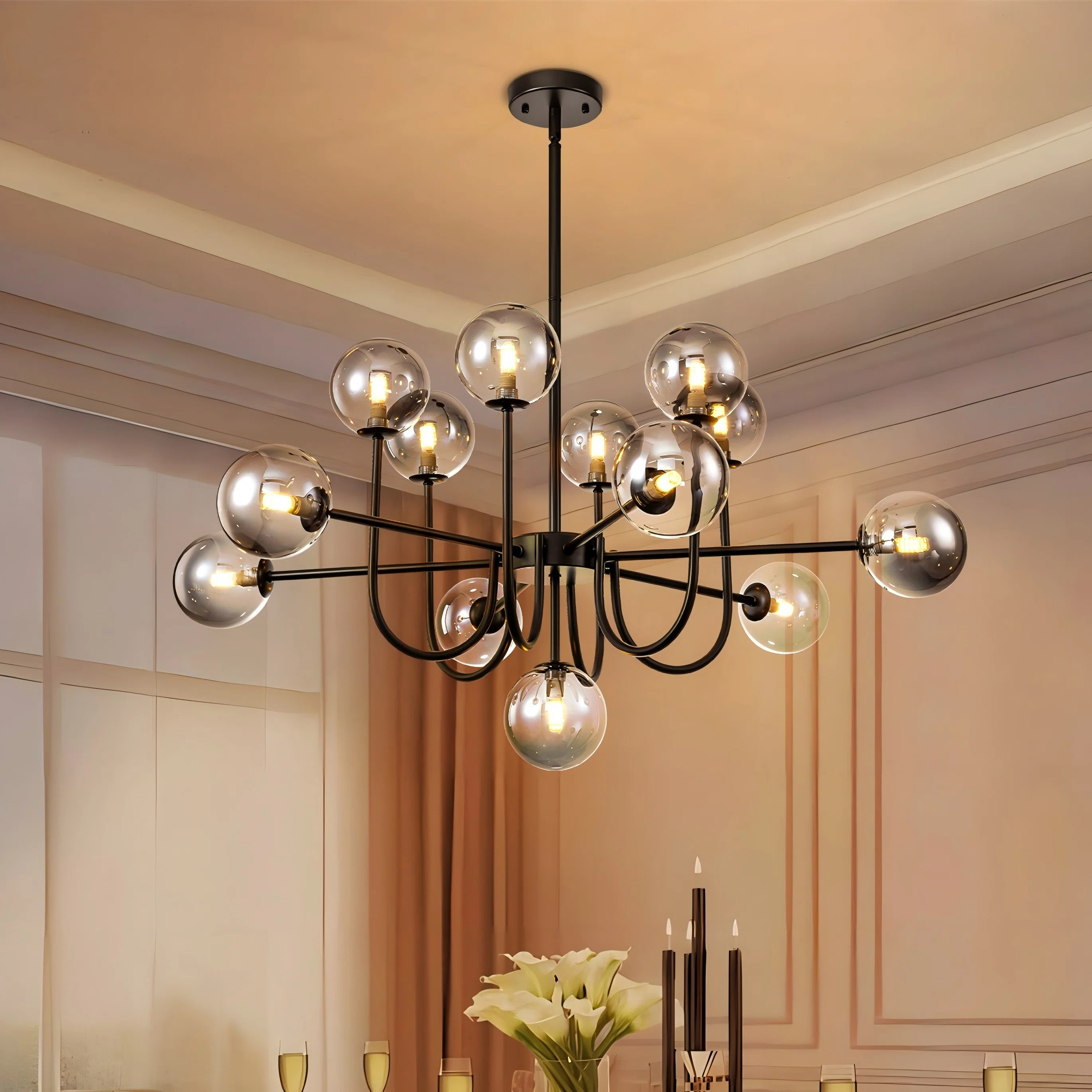 Rael 13 - Light Sputnik Modern Linear Glass Bubble Dining Chandelier | Wayfair North America