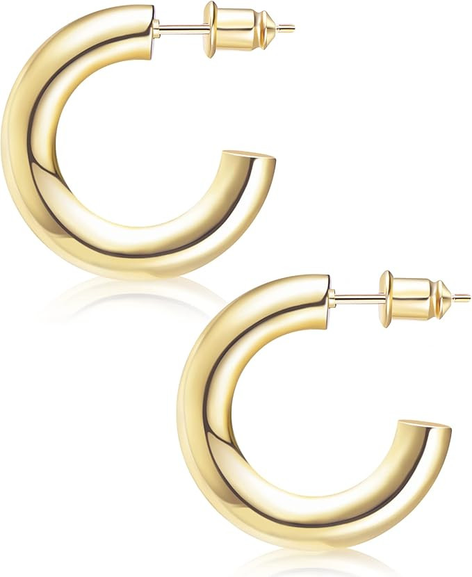 Wowshow Chunky Gold Hoop Earrings, Small Gold Hoop Earrings for Women 14K Real Gold Plated Thick ... | Amazon (US)