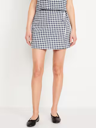 High-Waisted Linen-Blend Wrap-Front Mini Skort | Old Navy (US)