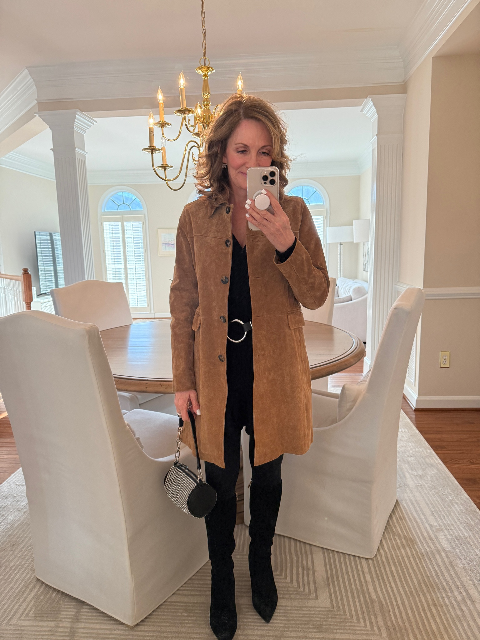 Besides keeping you warm, a beautiful coat compliments an outfit. Loving this suede one worn with tall boots size xsmall 

#LTKPetite #LTKStyleTip #LTKOver40