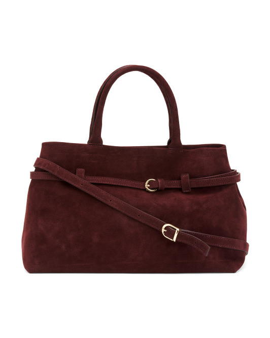 Made In Italy Suede Belted Satchel | TJ Maxx
