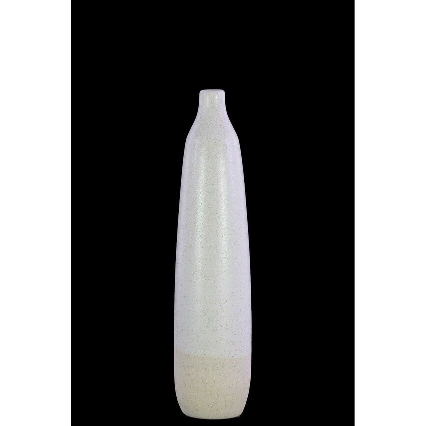 Ceramic Bottle Vase With Narrow Opening And Cream Banded Rim Bottom, White (White) | Bed Bath & Beyond