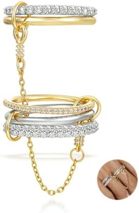 COLOYAN Gold Stackable Rings for Women, Interlocked Stackable Ring with Chain Non Tarnish, 18k Go... | Amazon (US)