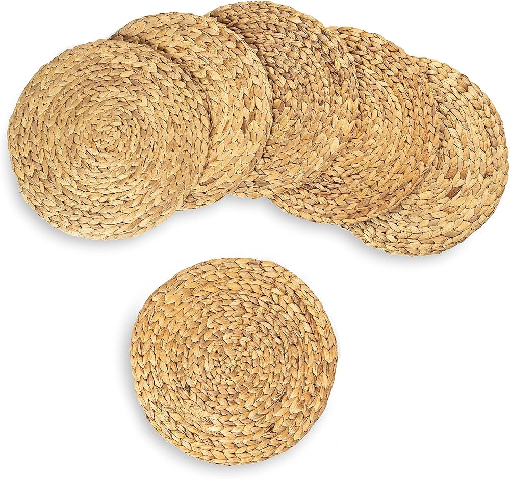 M4DECOR 14 Inch Round Wicker Placemats Set of 6, Water Hyacinth Placemats, Medium Woven Placemats... | Amazon (US)