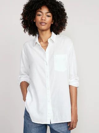 Linen-Blend Boyfriend Shirt for Women | Old Navy (US)