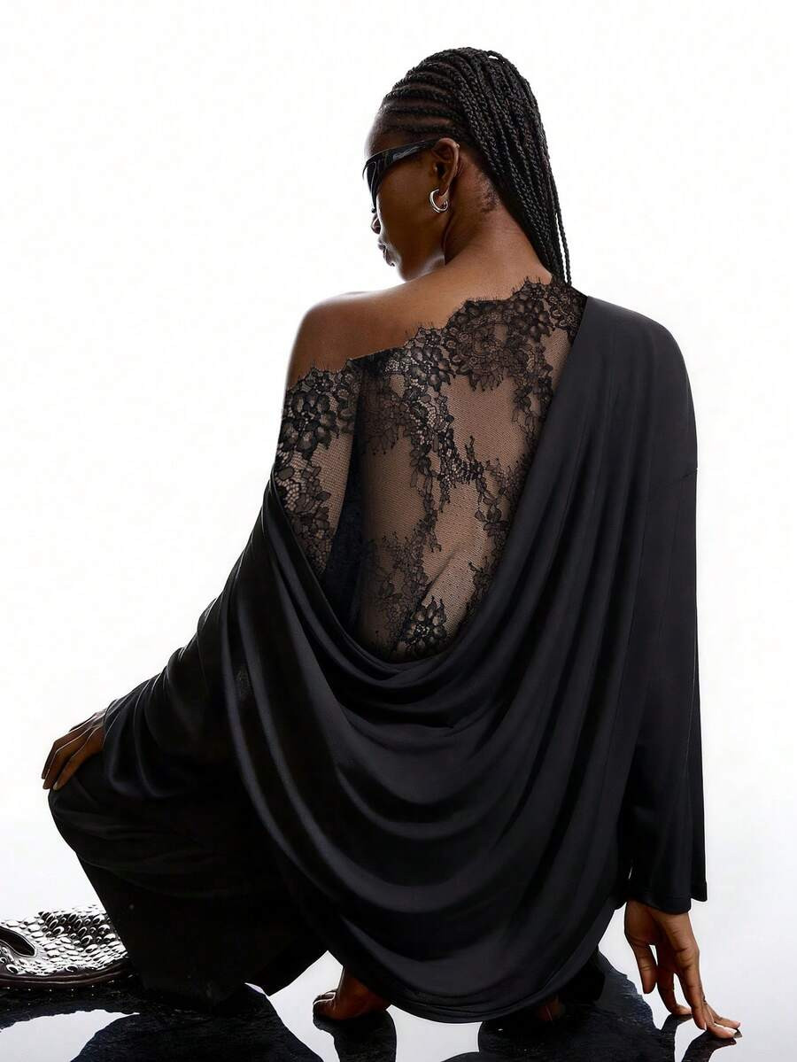 LYSMO Women's Elegant Lace Patchwork Sexy T-Shirt, Minimalist Style, Suitable For Autumn/Winter P... | SHEIN