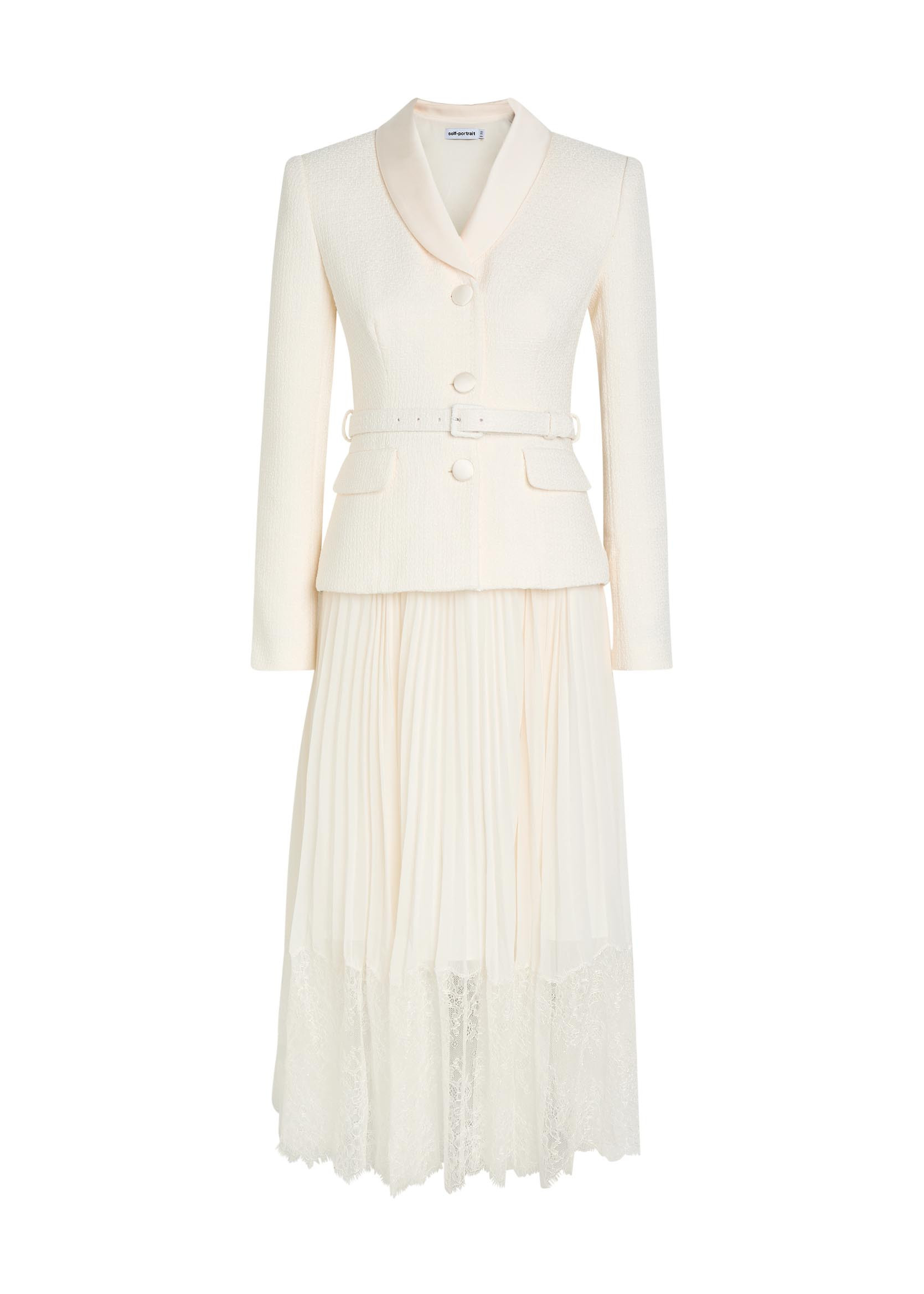 Tailored belted boucl\u00e9 and chiffon midi dress | Harvey Nichols