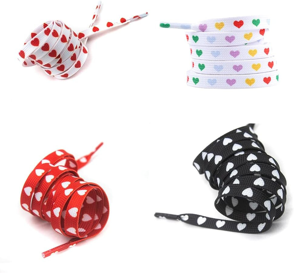 gofidin 4 Pair 4 Colors Shoelaces Love Heart Shoelaces Flat Laces Kids Adult Couple Canvas Shoe S... | Amazon (US)