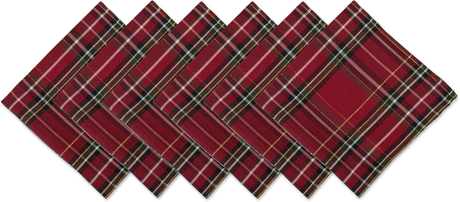DII Holiday Dining Table & Kitchen Décor Metallic Fabric, Christmas Napkin Set, 20x20, Red Tarta... | Amazon (US)