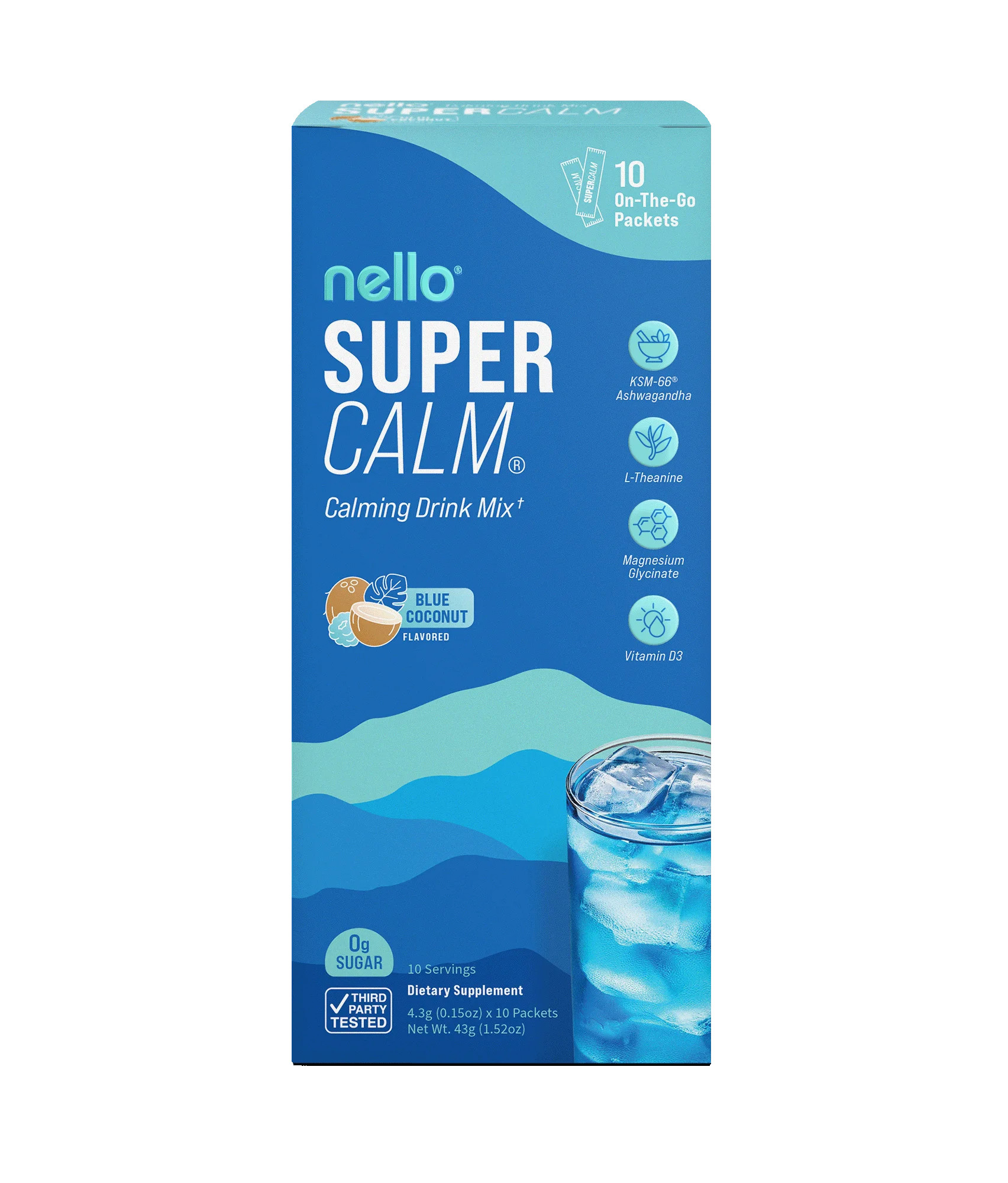 Nello Supercalm Calming Drink Mix Packets, Blue Coconut, 1.5 oz, 10 Count | Walmart (US)