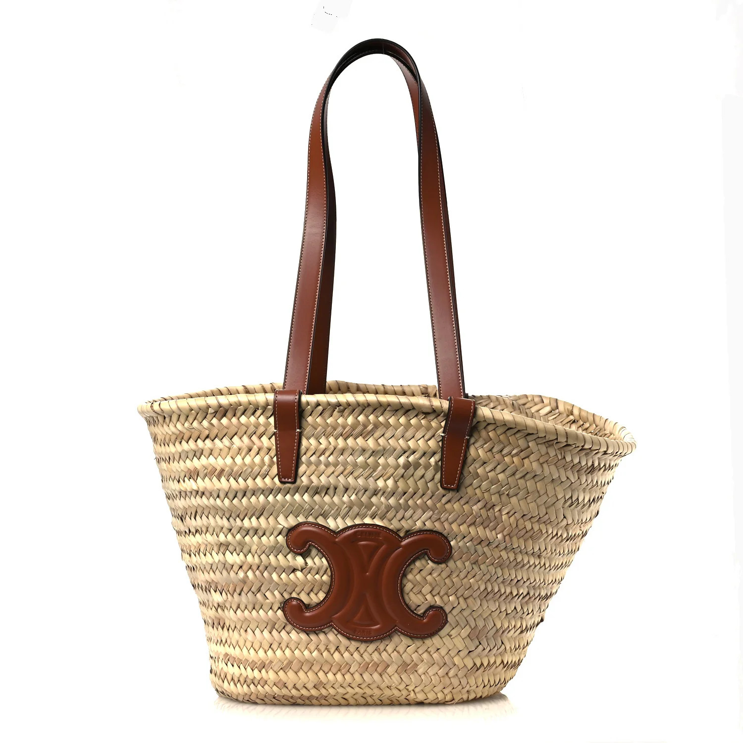 Celine Raffia Calfskin Triomphe Medium Panier Tan 1837528 | FASHIONPHILE (US)