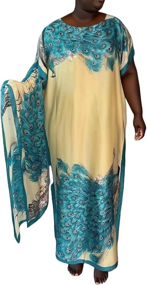 Kaftan Dresses for Women,Crew Neck Lightweight 3/4 Sleeve Boho Maxi Dress with Scarf Beach Dresse... | Amazon (US)