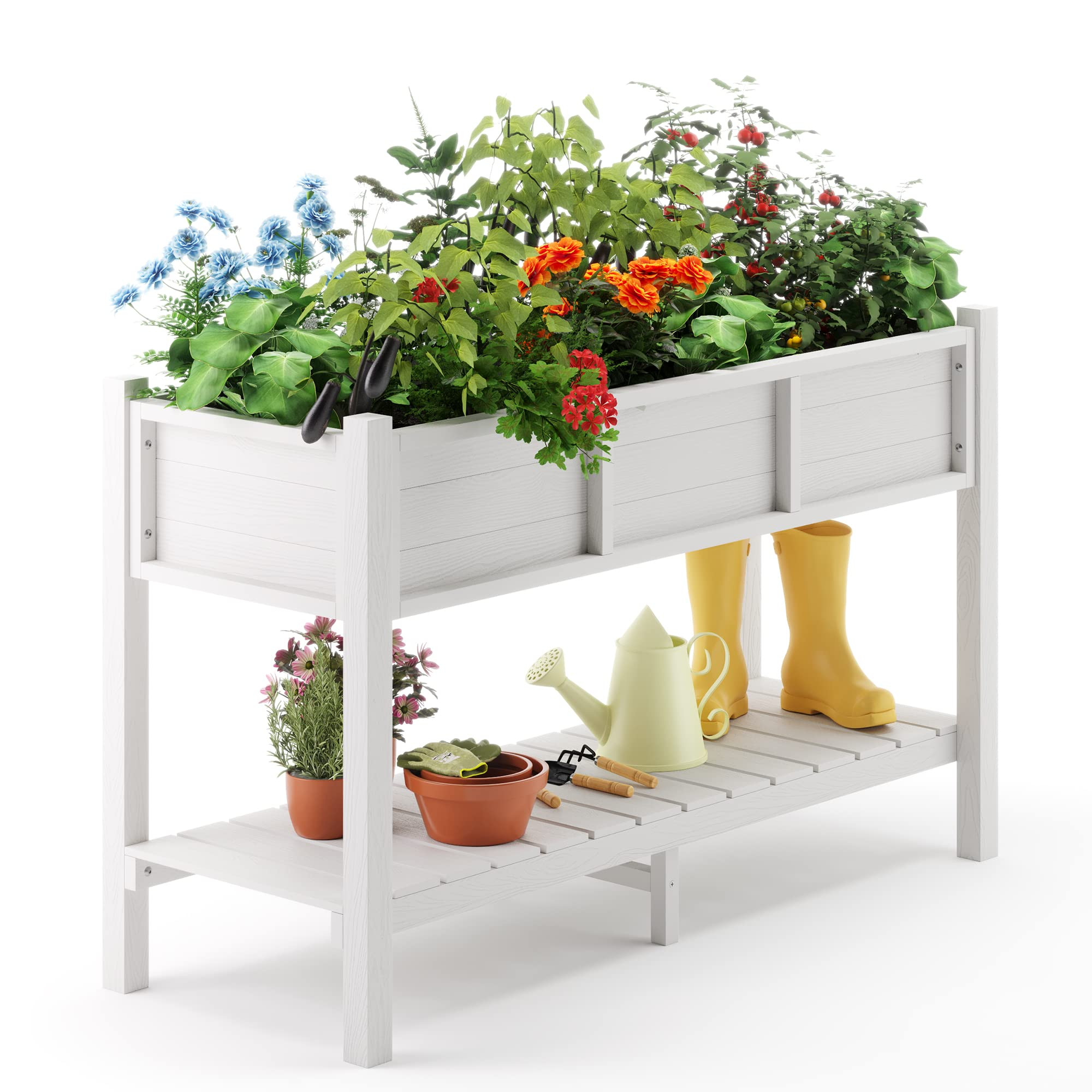 LUE BONA Raised Garden Bed with Tools, 47*18*29 in, Poly Elevated Planter Box with Legs And Stora... | Amazon (US)