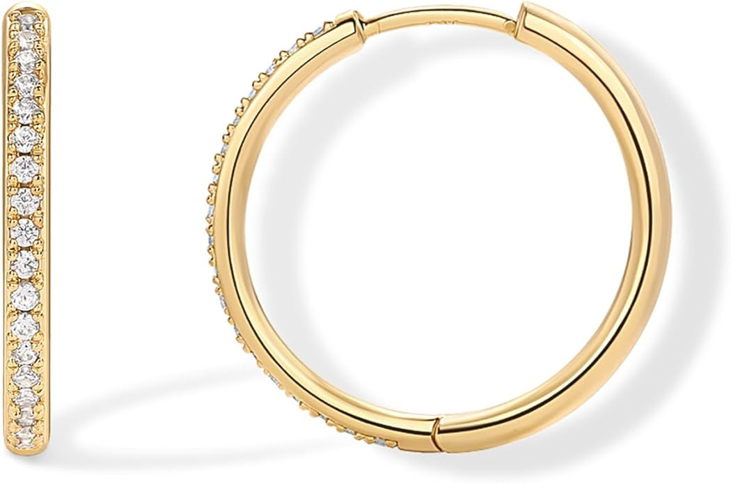 PAVOI 14K Gold Plated Cubic Zirconia Hoop Earrings for Women - 925 Sterling Silver Posts Trendy F... | Amazon (US)