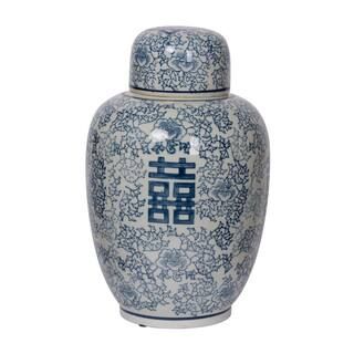 Blue, White Large Berit Lidded Jar | The Home Depot