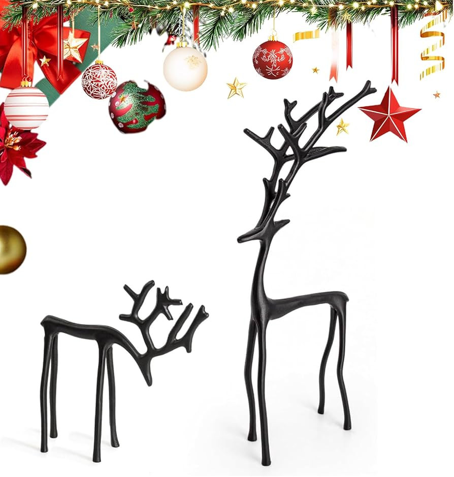 Metal Reindeer Christmas Decor, Reindeer Statues Imitation Metal Reindeer Sculpture, Black Finish... | Amazon (US)