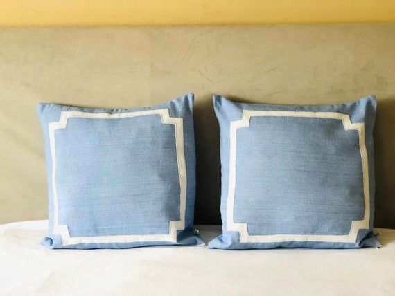 Blue White Euro Pillows Framed Pillow Covers Designer - Etsy | Etsy (US)