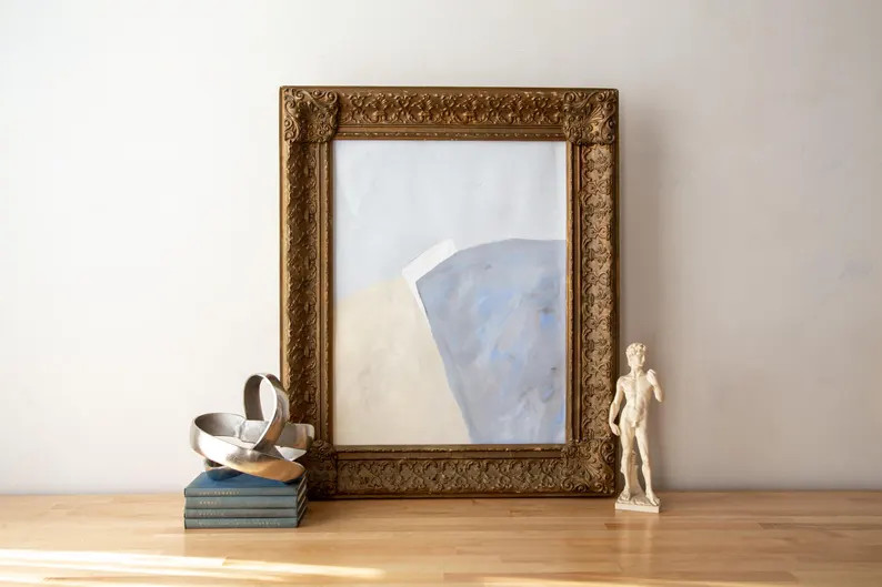 Large Original Painting in Antique Bronze Gold Frame With Muted Blue Palette / Framed Abstract Wa... | Etsy (US)