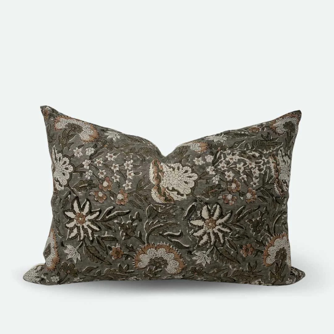 Medium Lumbar Pillow Cover - Heirloom Floral Block Print | Etsy (US)