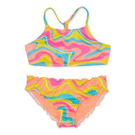 Breaking Waves Girls Halter Ribbed Bikini Swimsuit 2-Piece Sizes 7-16 | Walmart (US)